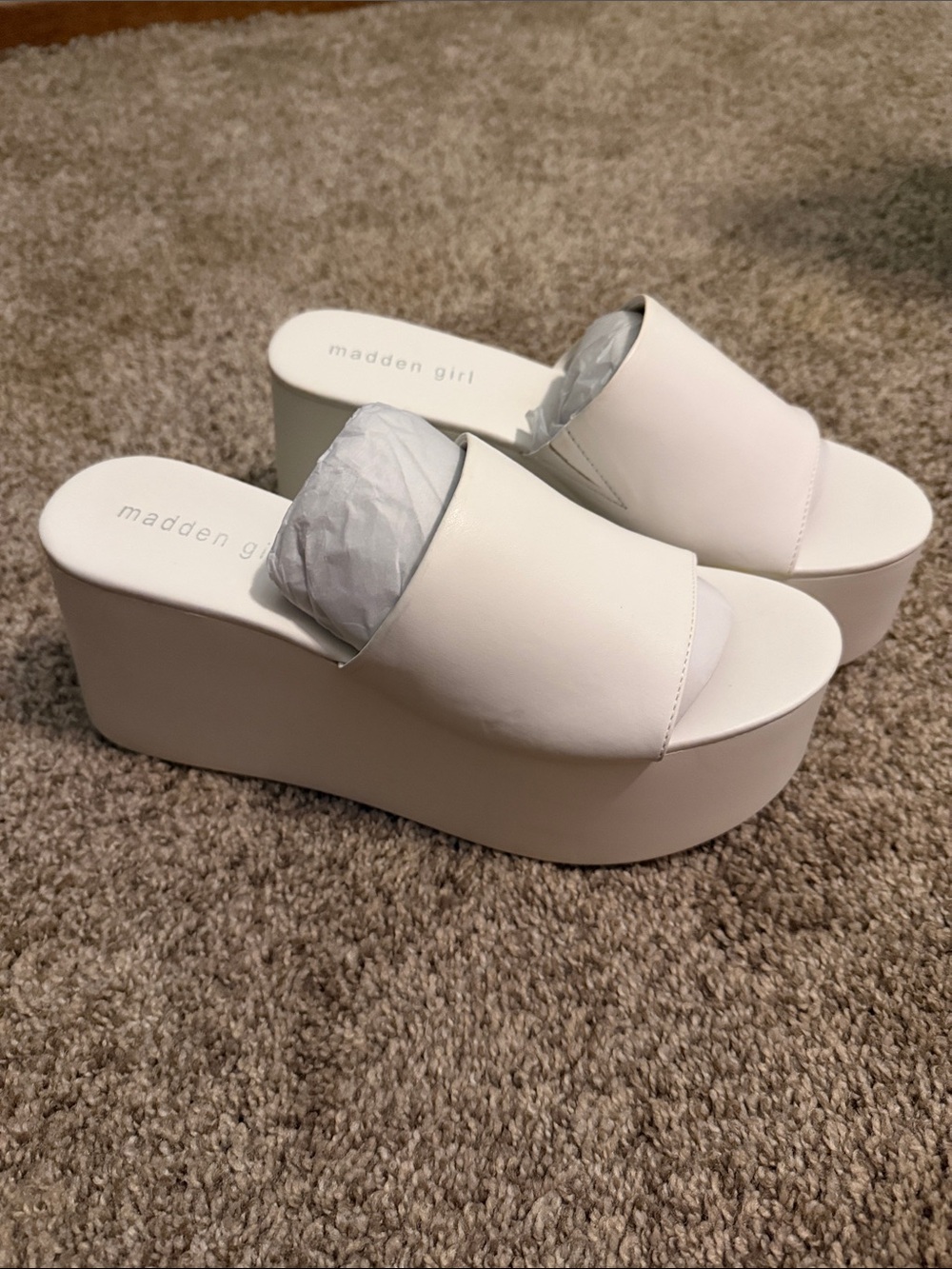 Madden Girl Cream Platform Slide Wedges